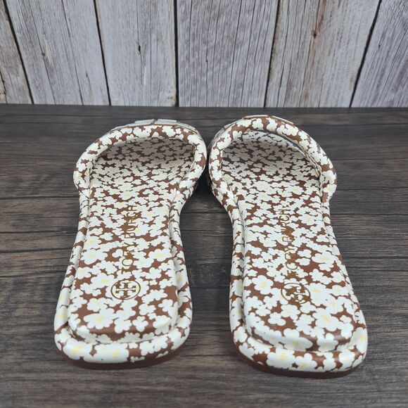 Tory Burch Double T Sport Slide Tumbled Leather Floral Print Women's Sz 9 (VGC) - Picture 4 of 8